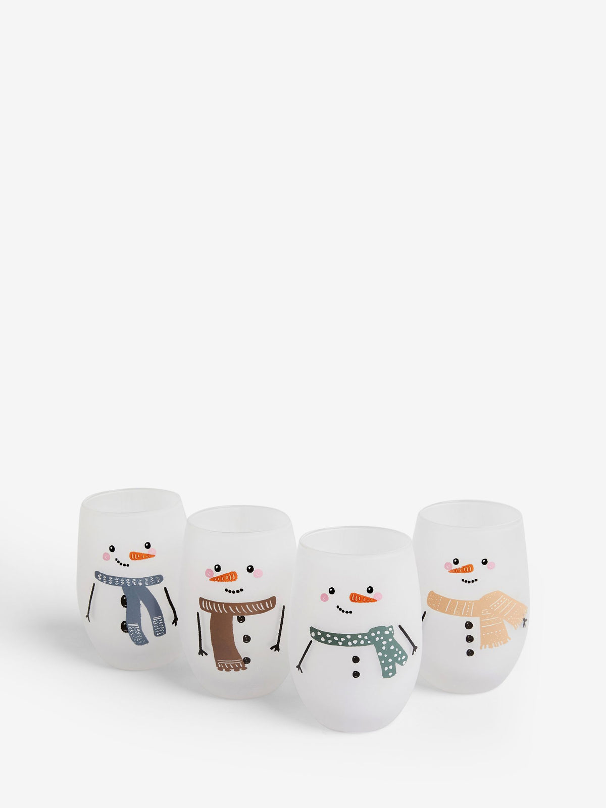 Set of 4 White Christmas Snowman Tumbler Glasses