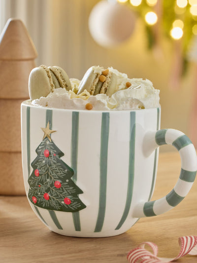 Next Sage Green Christmas Tree Stripe Mug- Buy online at McGrocer