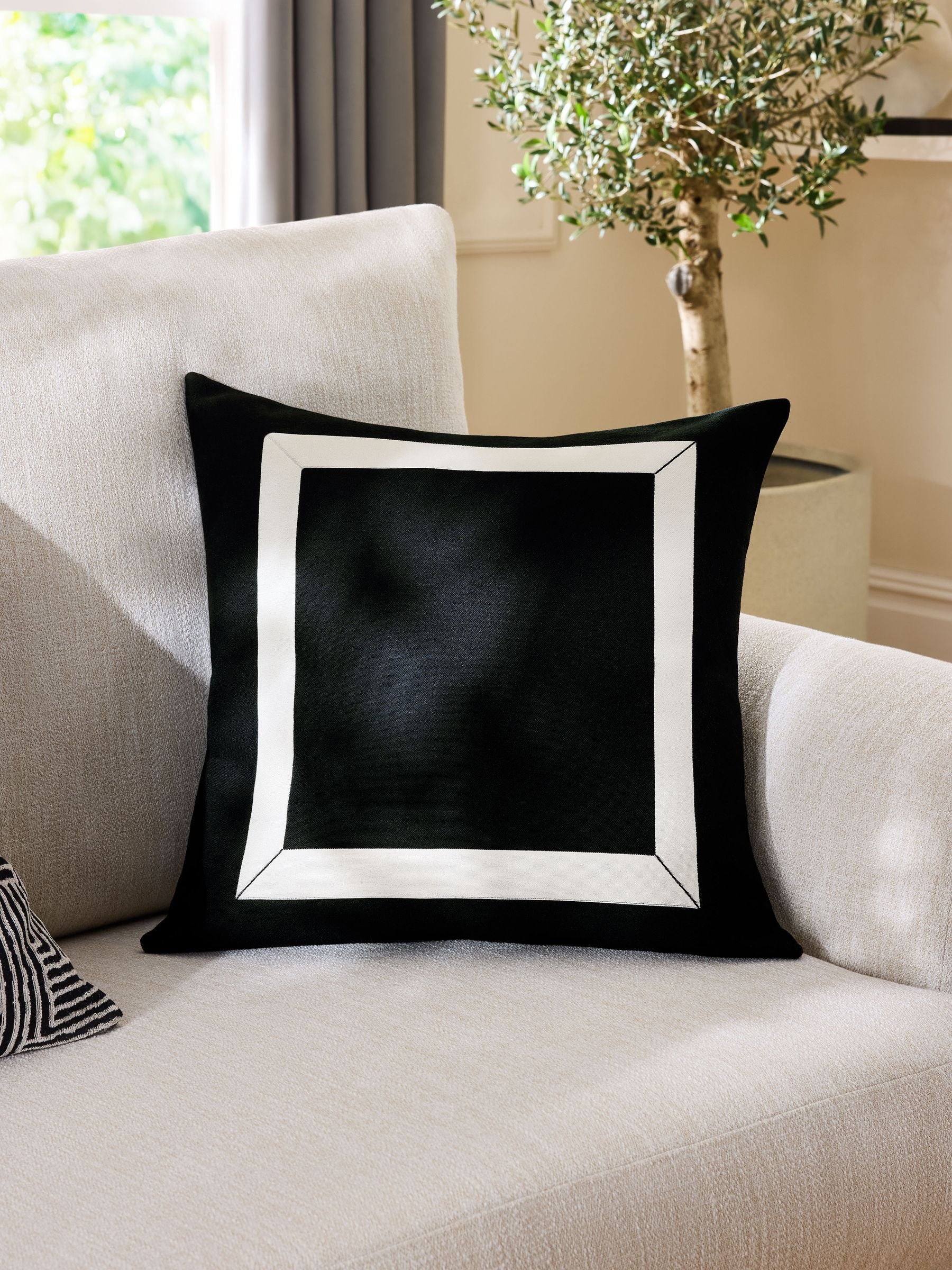 Sosandar Natural Serafina Jacquard Border Cushion 50x50cm