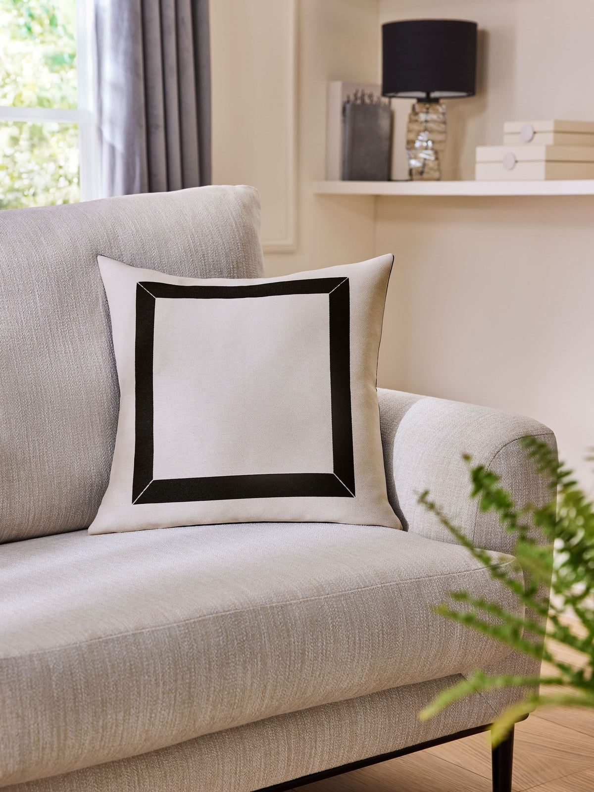Sosandar Natural Serafina Jacquard Border Cushion 50cm (British brand)