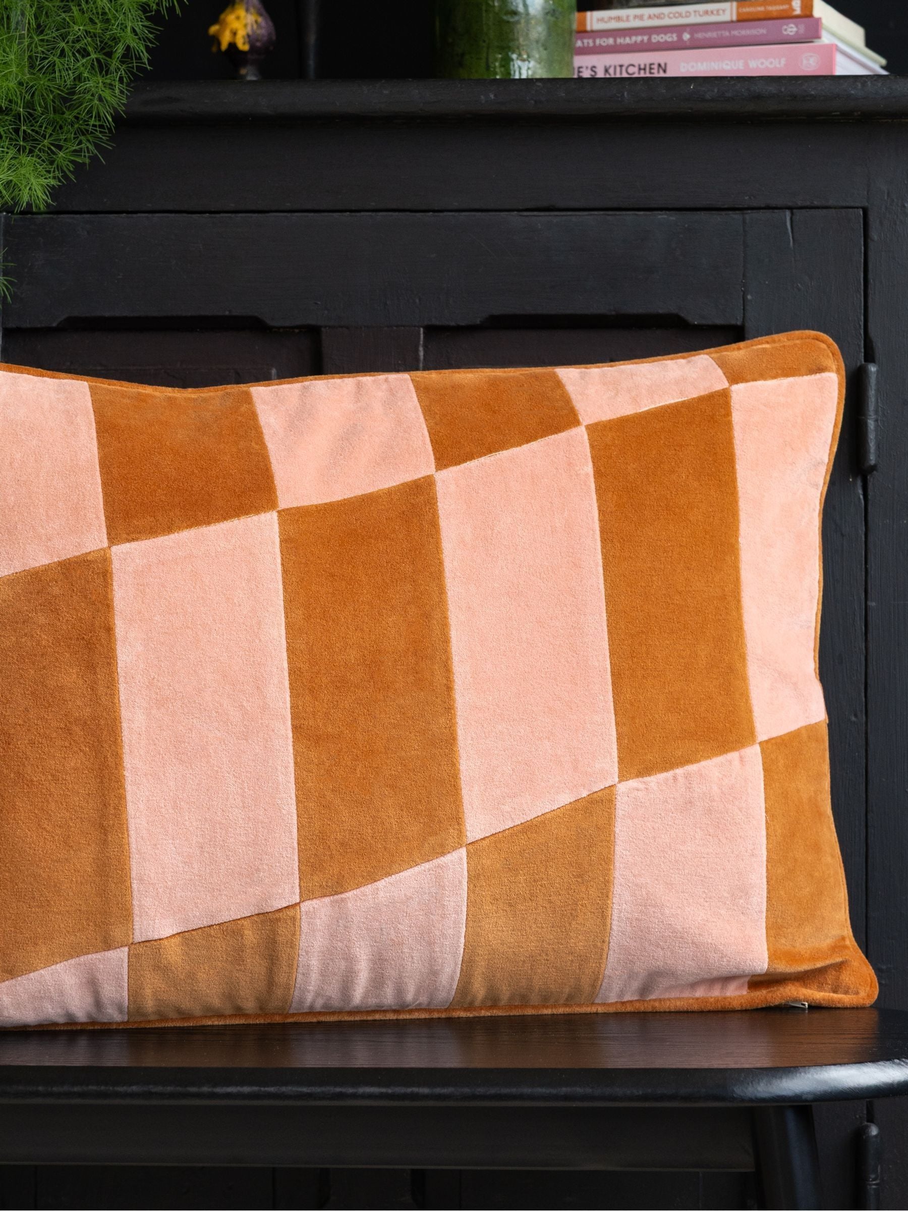 Rockett St George caramel stripe cotton velvet cushion 40x59cm - British product