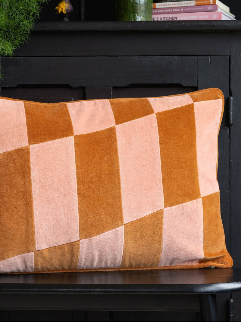 Rockett St George caramel stripe cotton velvet cushion 40x59cm - British product