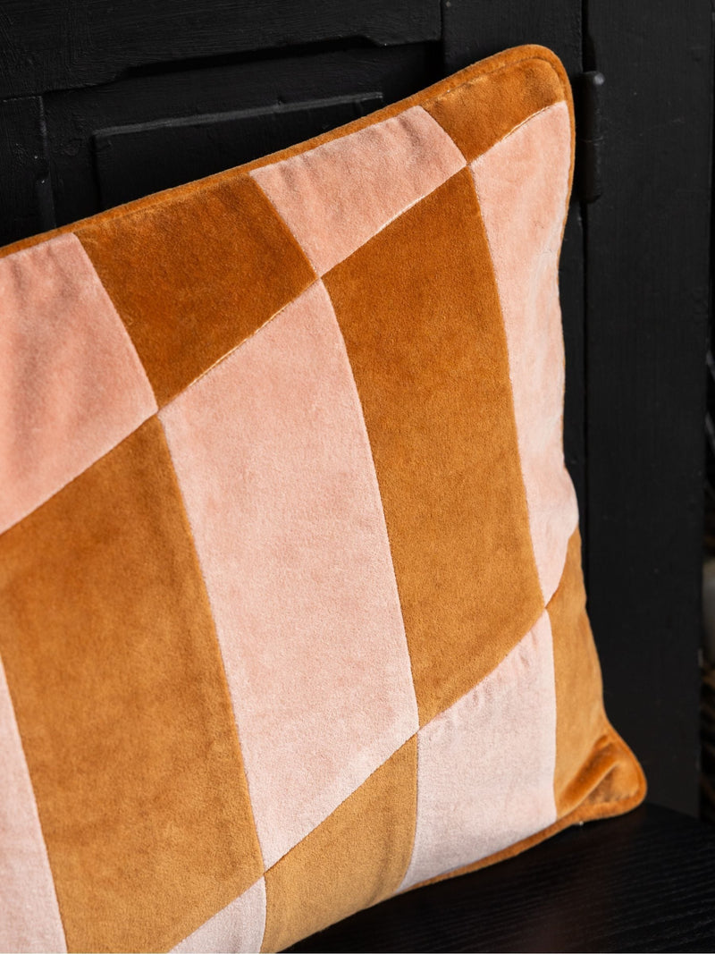 Rockett St George caramel stripe cotton velvet cushion 40x59cm - British product
