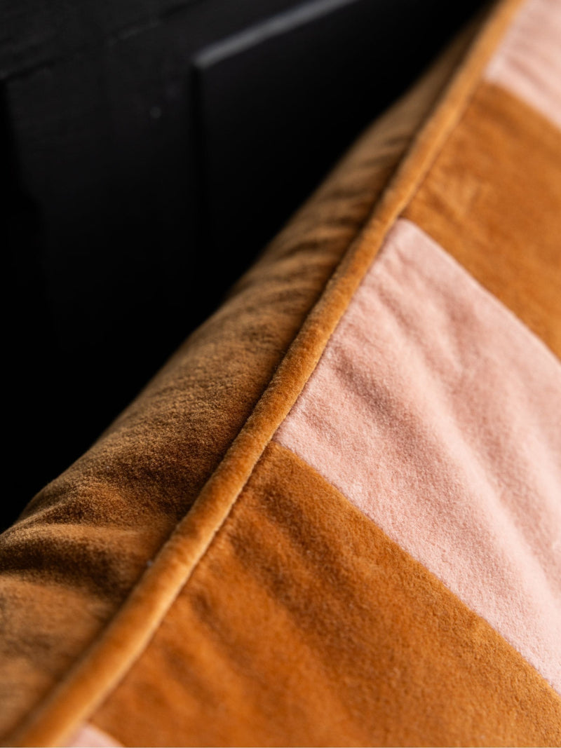 Rockett St George caramel stripe cotton velvet cushion 40x59cm - British product