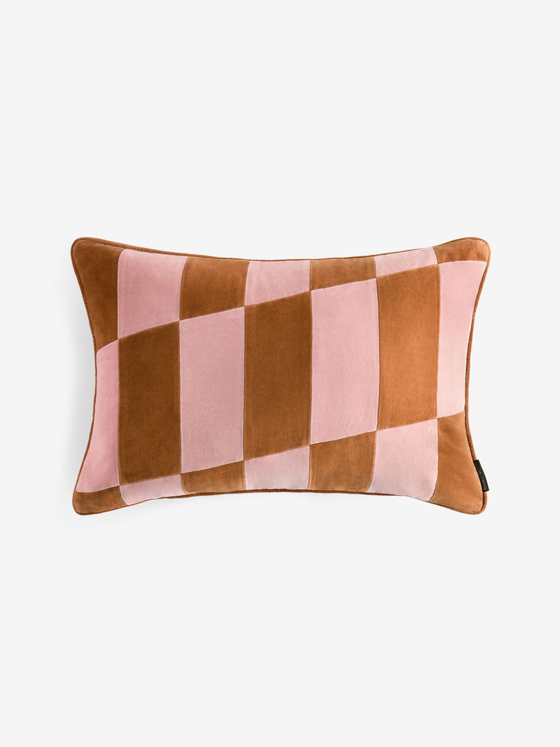 Rockett St George caramel stripe cotton velvet cushion 40x59cm - British product