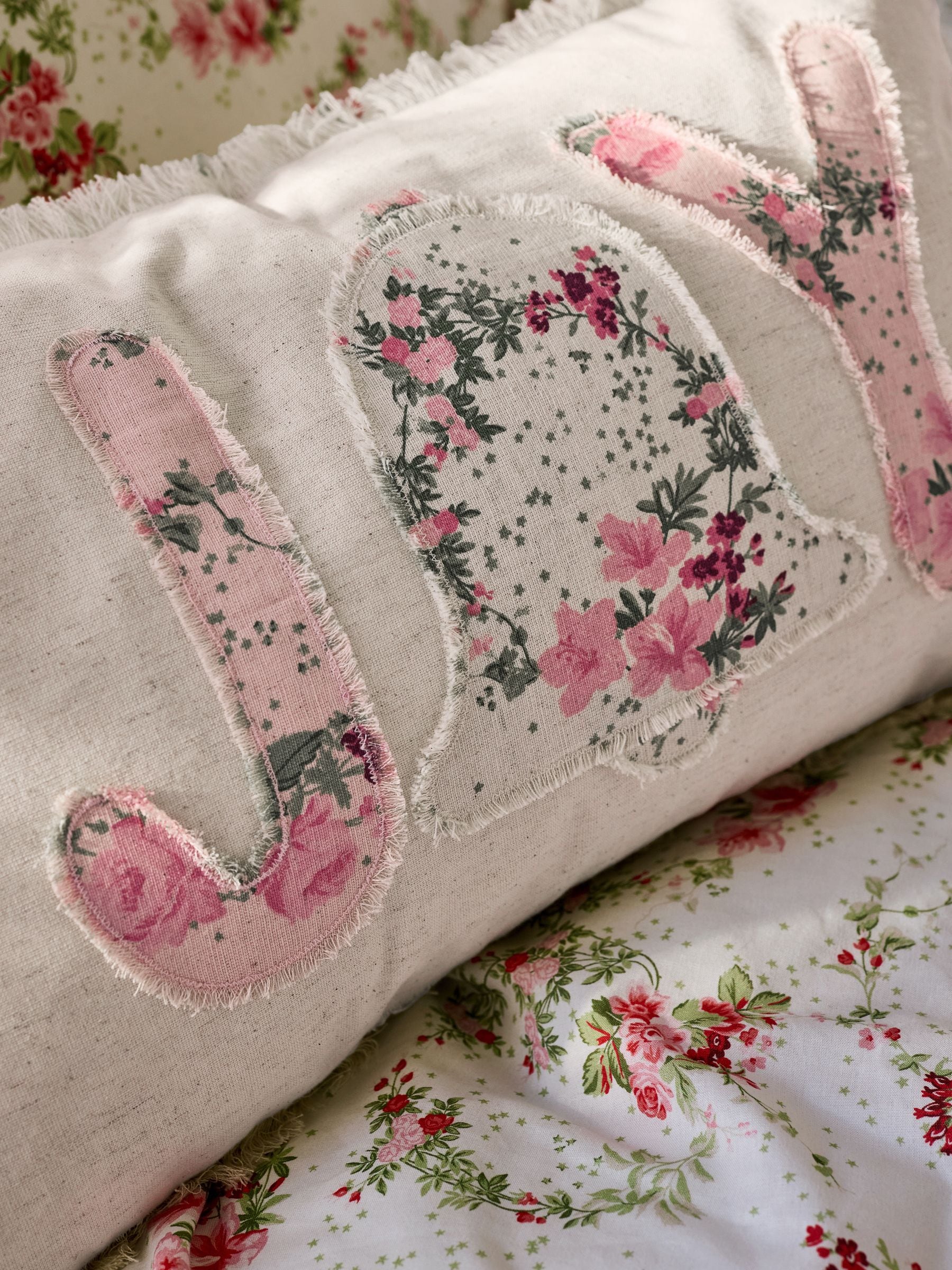 Shabby Chic pink joy floral cushion, imported from the UK