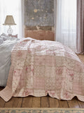 Shabby Chic pink floral ruffled patchwork bedspread, imported from the UK