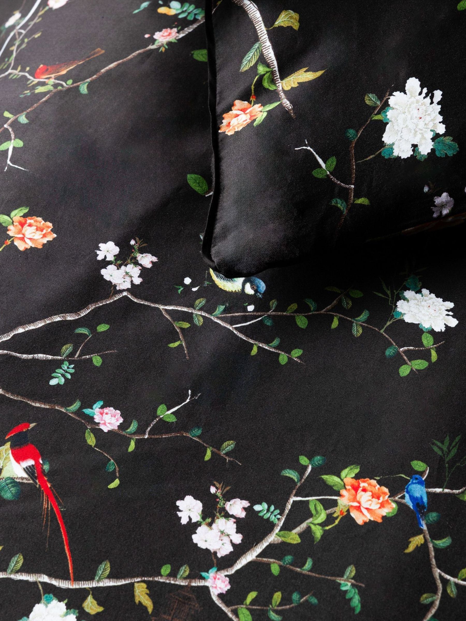 Rockett St George bird chinoiserie floral duvet cover and pillowcase set, imported from the UK