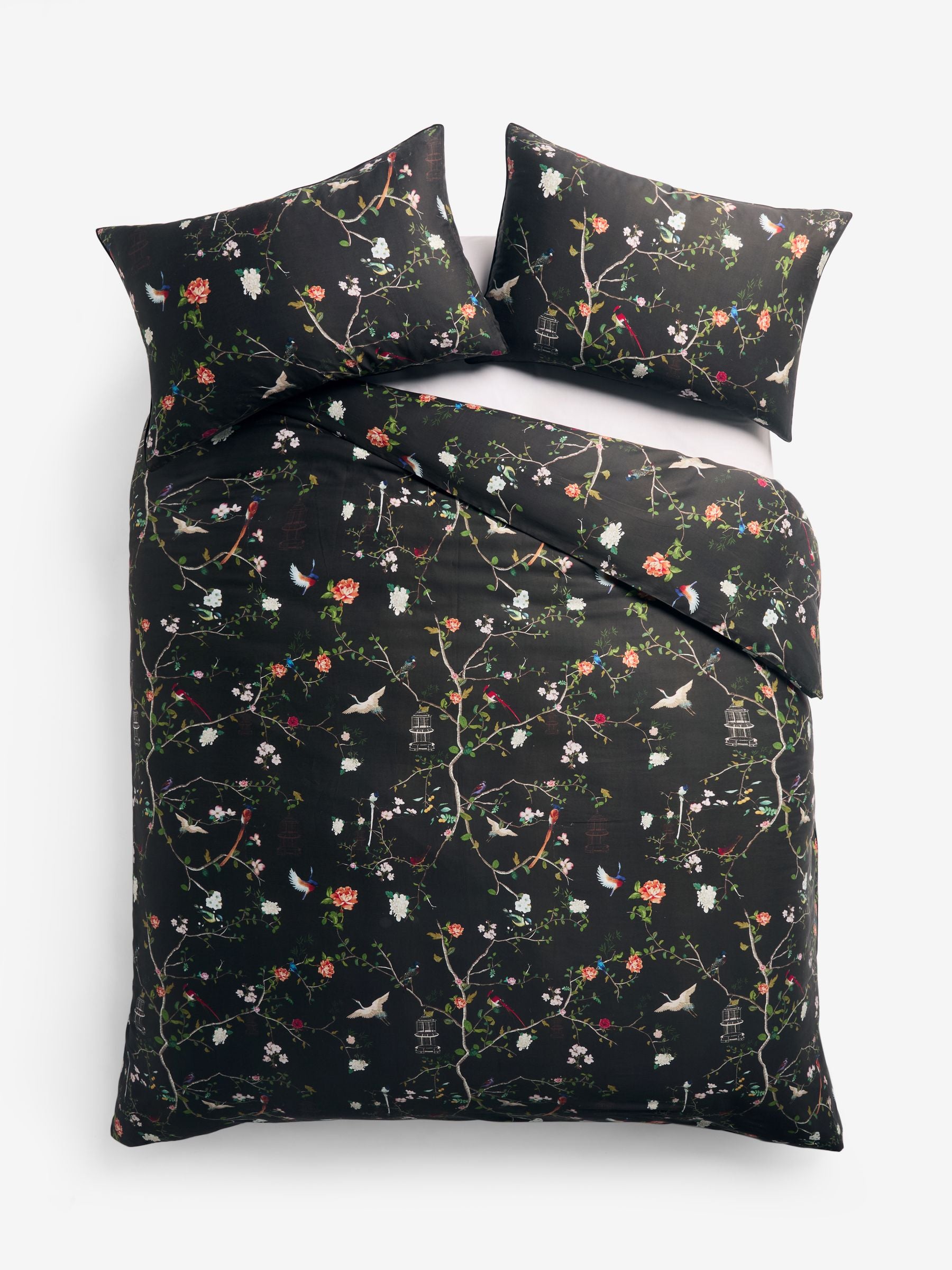 Rockett St George bird chinoiserie floral duvet cover and pillowcase set, imported from the UK