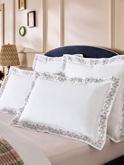Next Nina Campbell Set of 2 White Lilah Embroidered 200 Thread Count Pillowcases- Buy online at McGrocer