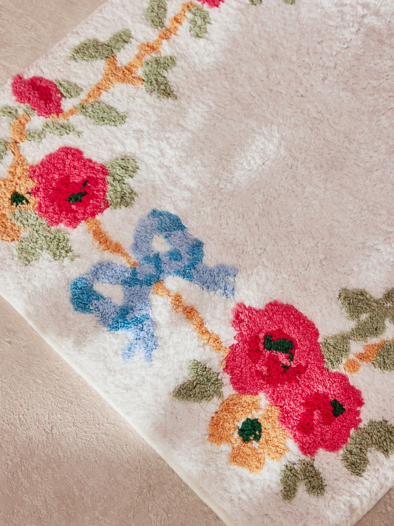 Cath Kidston cream floral rose and bows 100% cotton bath mat - British product
