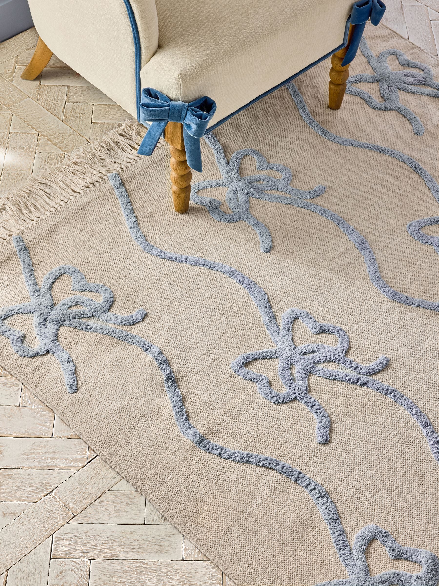 Cath Kidston blue ribbon and bows rug, imported from the UK