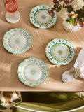 Nina Campbell yellow/teal floral print side plates set of 4 19.5cm diameter, imported from the UK