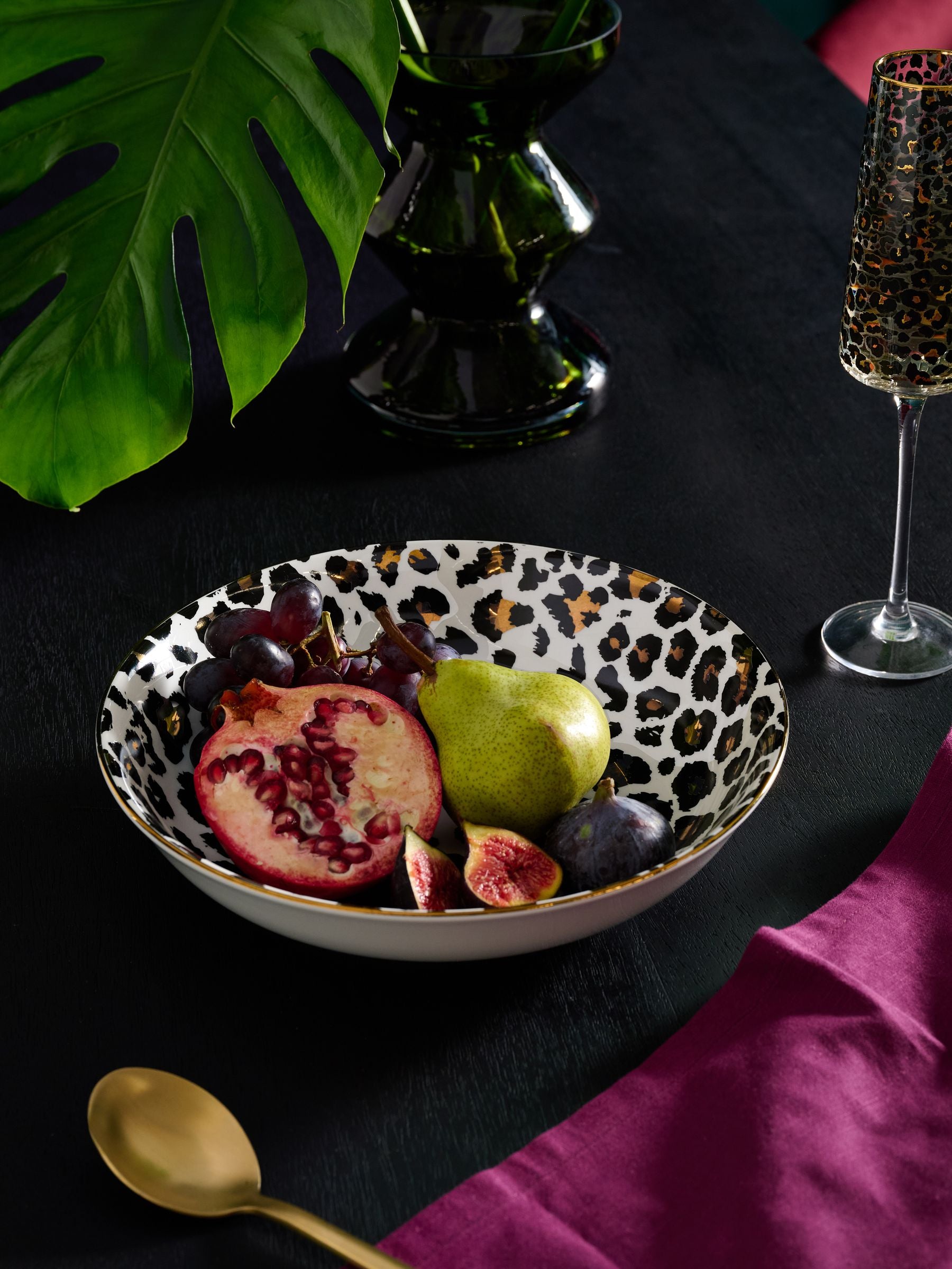 Black Leopard Print Serving Bowl