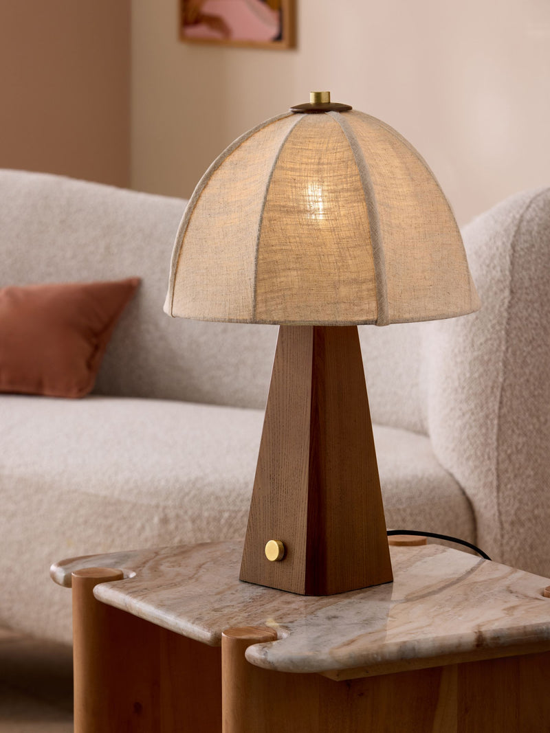 MADE.COM dark wood Benny table lamp, imported from the UK