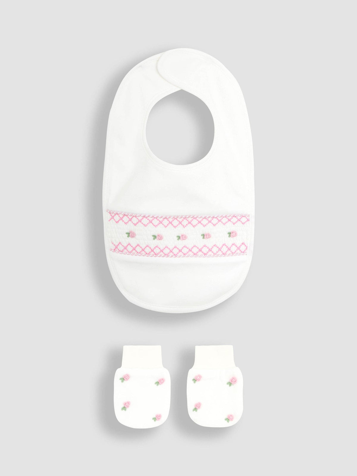 Jojo Maman Bébé white 100% cotton bib mittens 2-pack (British brand)