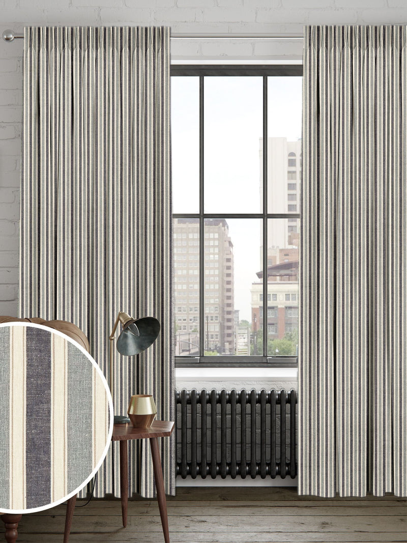 Next denim blue Dendi made-to-measure curtains, imported from the UK