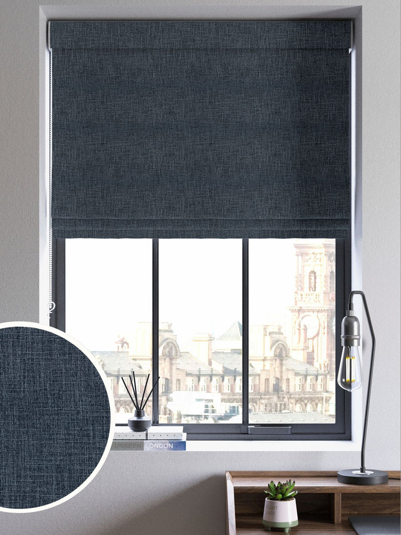 Next Ink Blue Viam made to measure roman blind, UK version