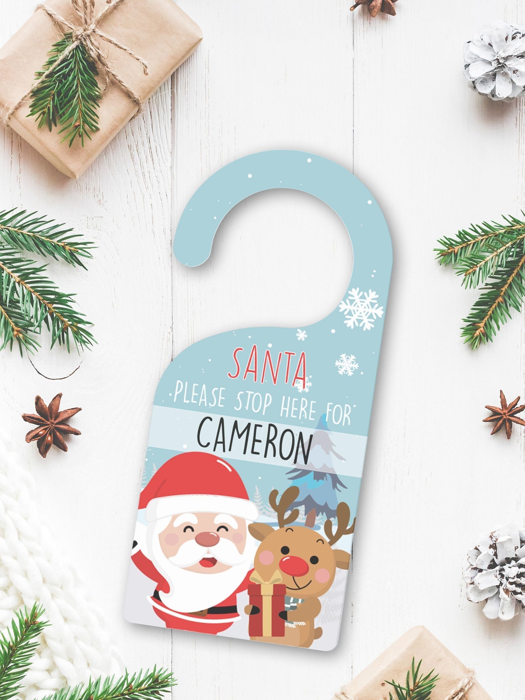 Natural Personalised Santa and Reindeer Christmas Door Sign by Loveabode