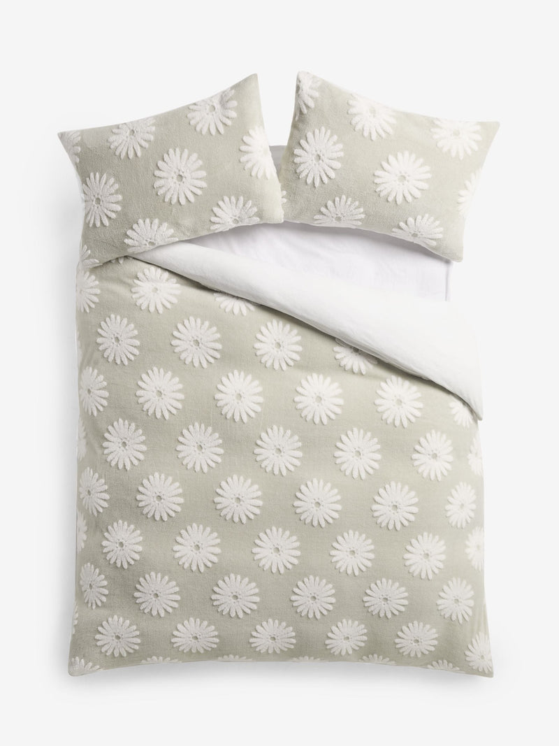 Green Fleece Daisy Floral Jacquard Duvet Cover Set, UK version