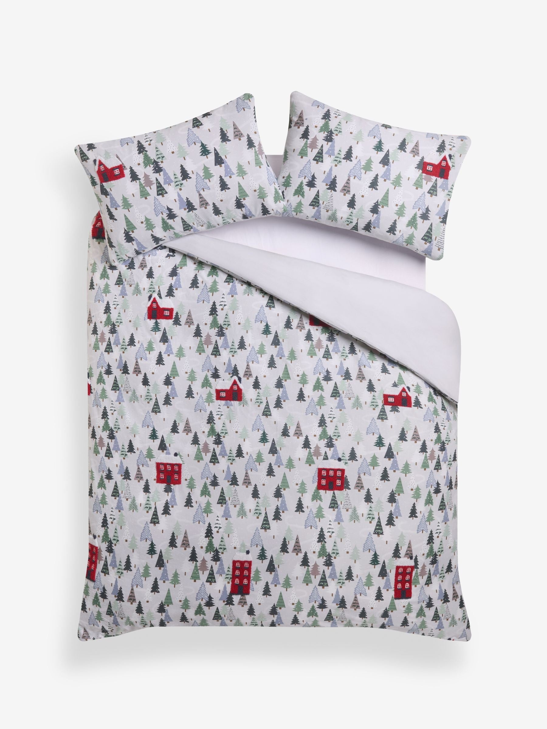 Christmas houses tufted duvet cover and pillowcase set, imported from the UK