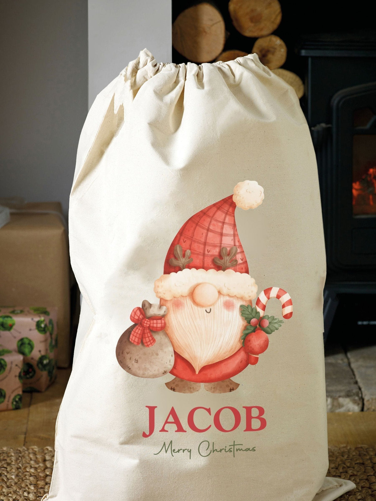 Loveabode personalised cotton Christmas sack (British brand)