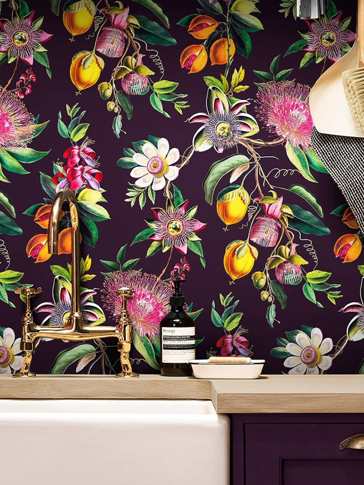 Graham & Brown wallpaper sample Blackcurrant Physic Garden A4, UK version
