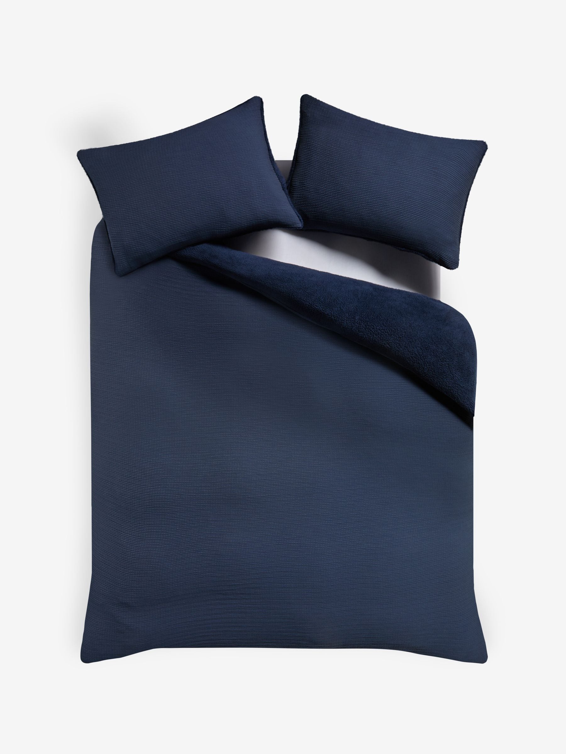 Blau Marine Fleece Crinkle Musselin Bettbezug und Kissenbezug Set - Britisches Produkt