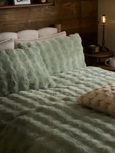 Next Green Aspen Faux Fur Duvet Cover and Pillowcase Set- Buy online at McGrocer