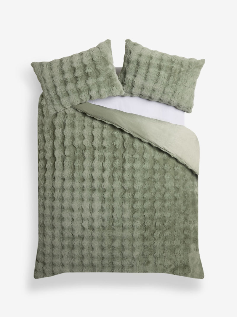 Green Aspen Faux Fur Duvet Cover and Pillowcase Set