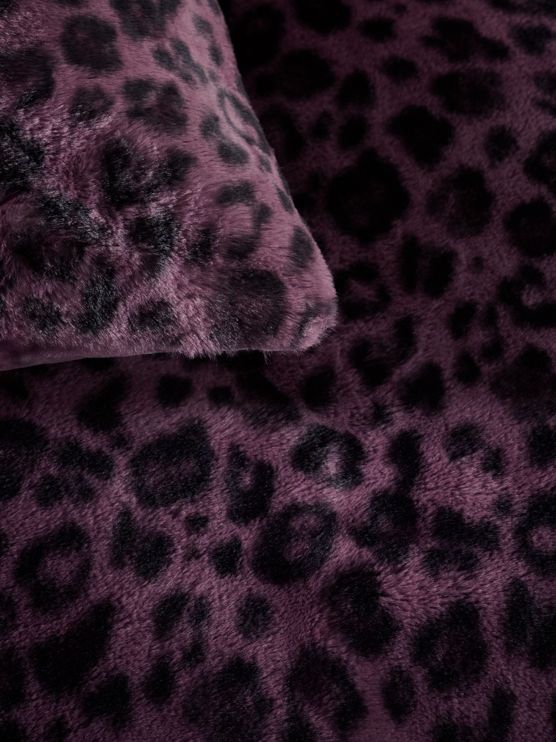 Purple leopard print faux fur duvet cover set, imported from the UK