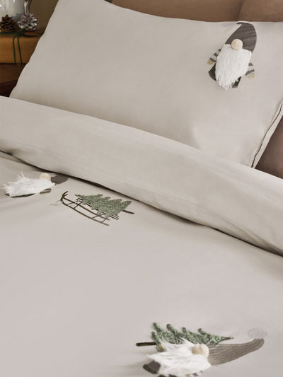 Next Natural Christmas Gonk Tufted Duvet Cover and Pillowcase Set - Festive Bedding Set- Buy online at McGrocer