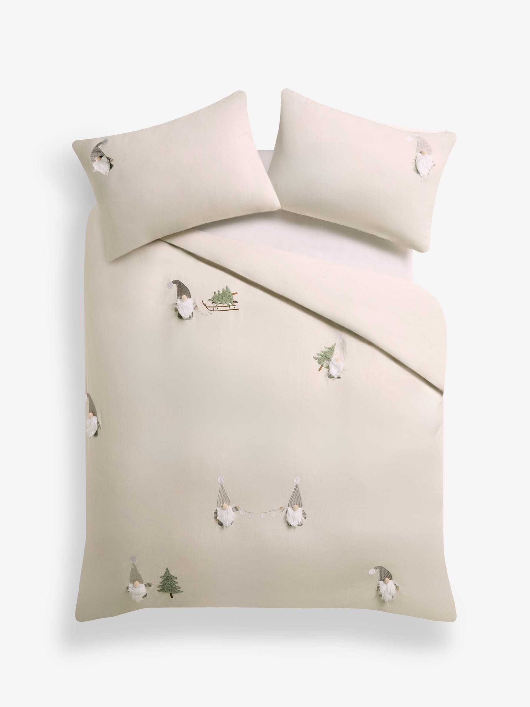 Natural Christmas Gonk duvet cover and pillowcase set, imported from the UK