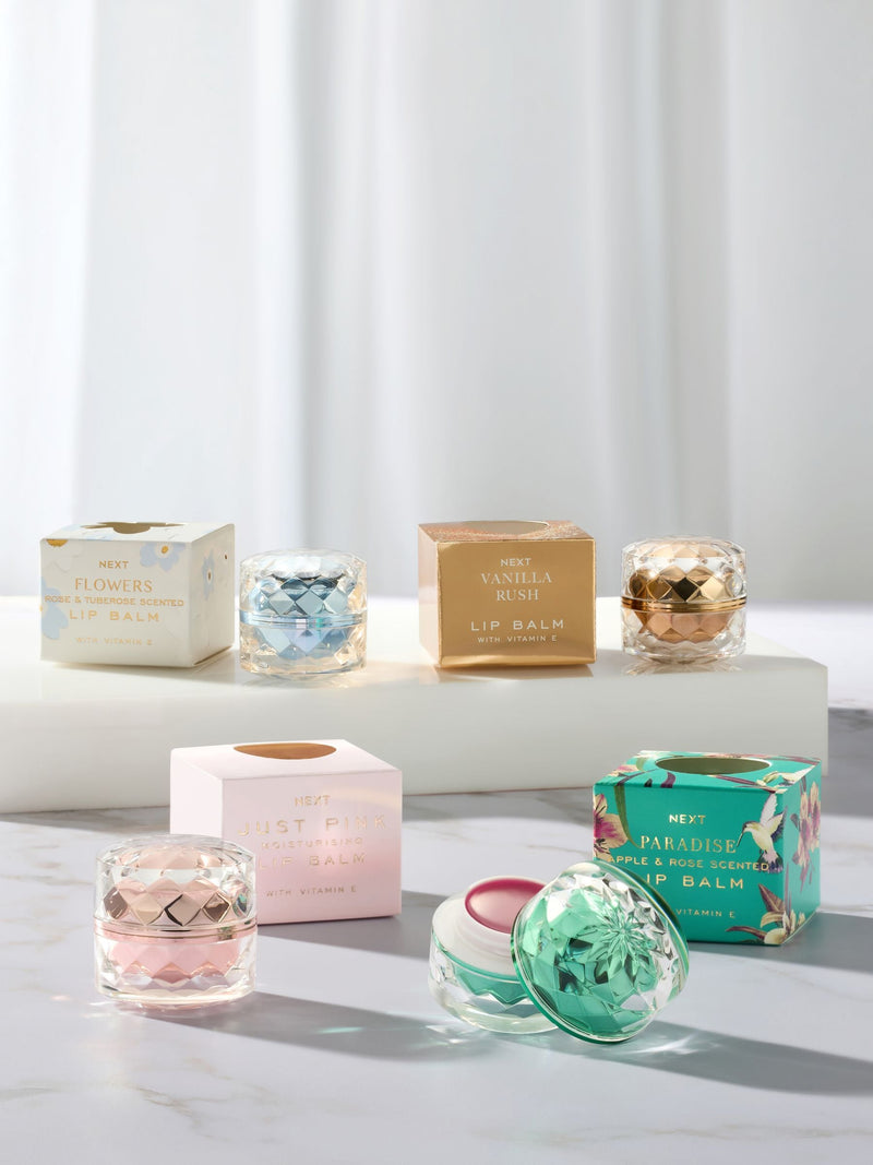 Four Scented Lip Balms Set Paradise Flowers Just Pink Vanilla 5g (British brand)
