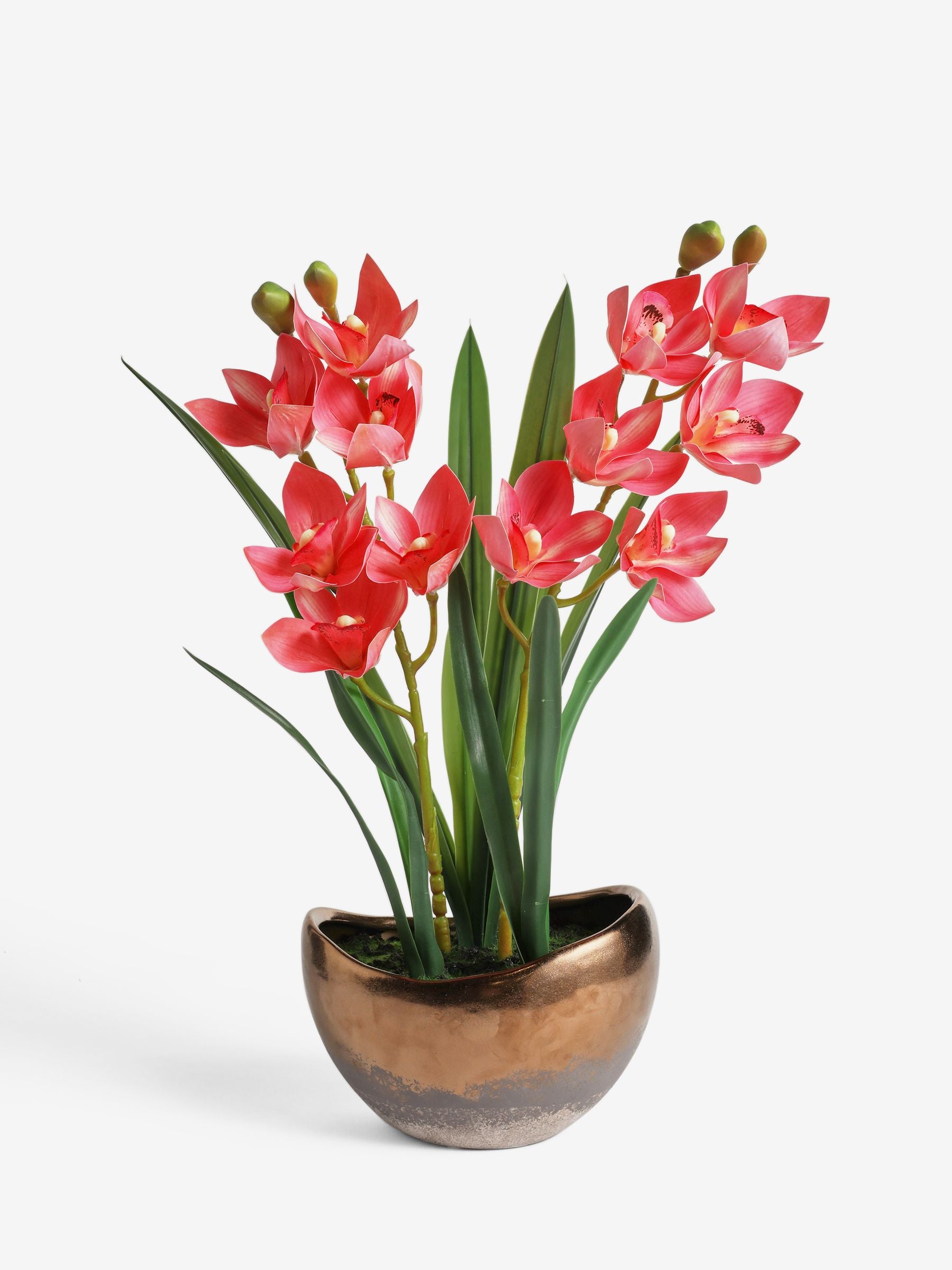 Pink Artificial Orchid In Gold Ceramic Pot