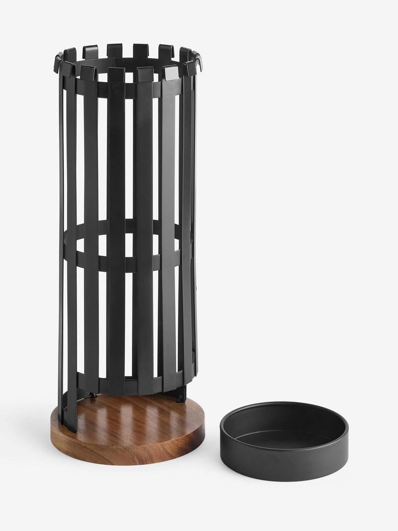 Bronx metal and wood umbrella stand in black/brown - British product