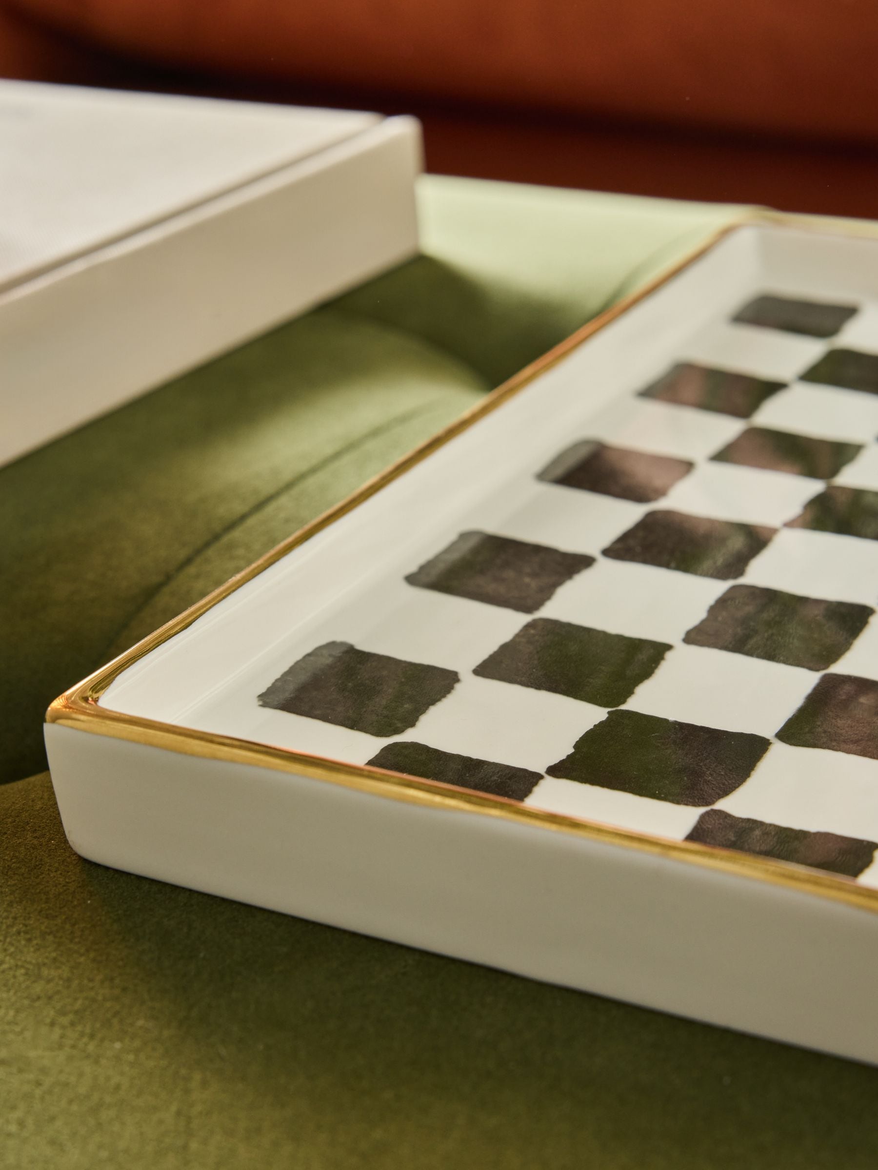 White/Black Checkerboard Ceramic Trinket Tray
