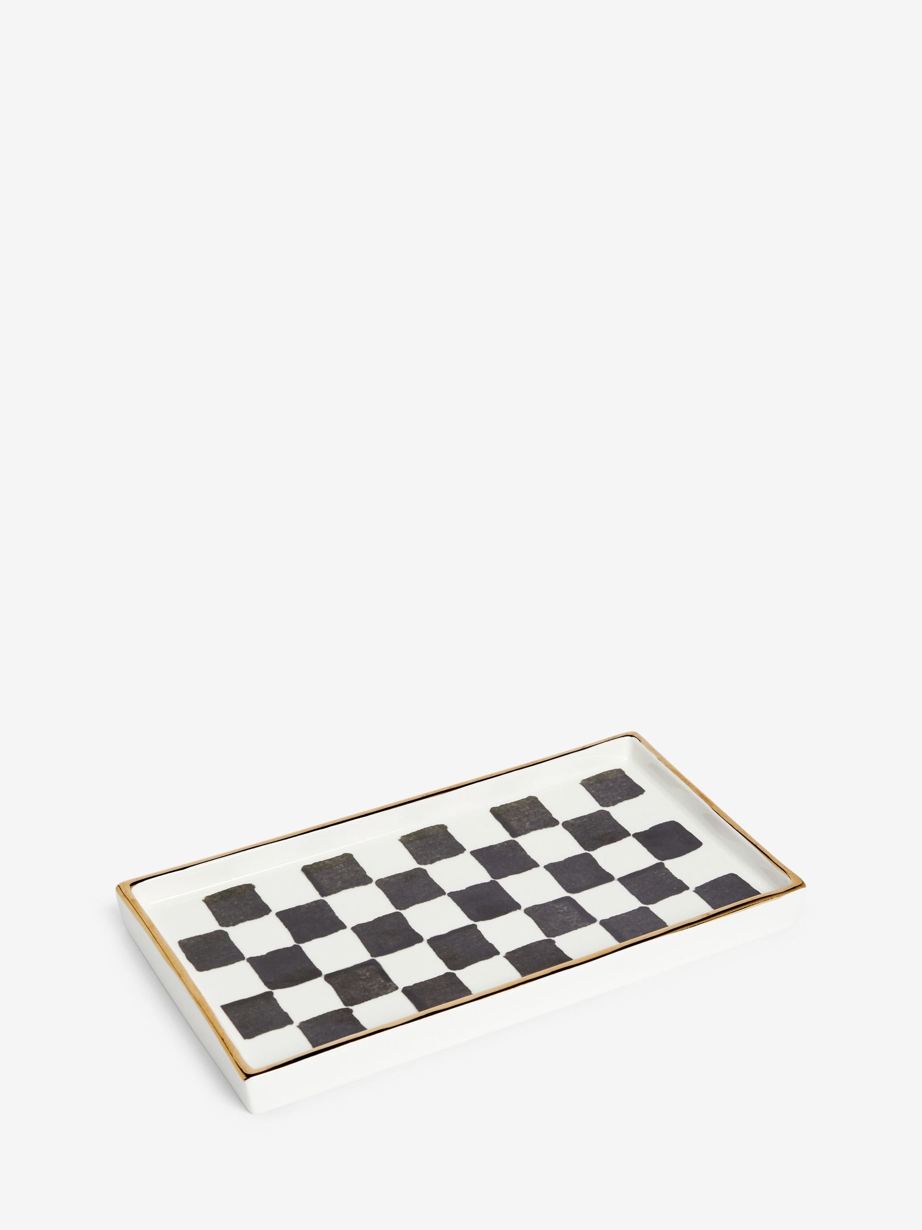 White/Black Checkerboard Ceramic Trinket Tray