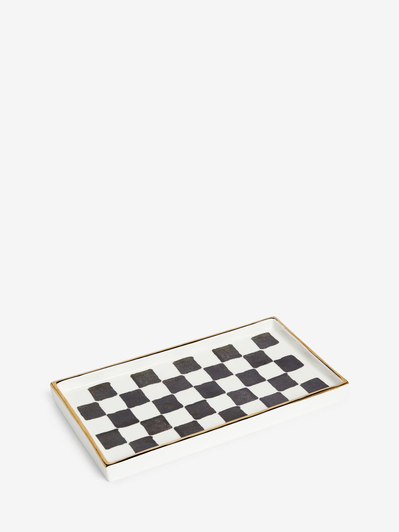 White/Black Checkerboard Ceramic Trinket Tray