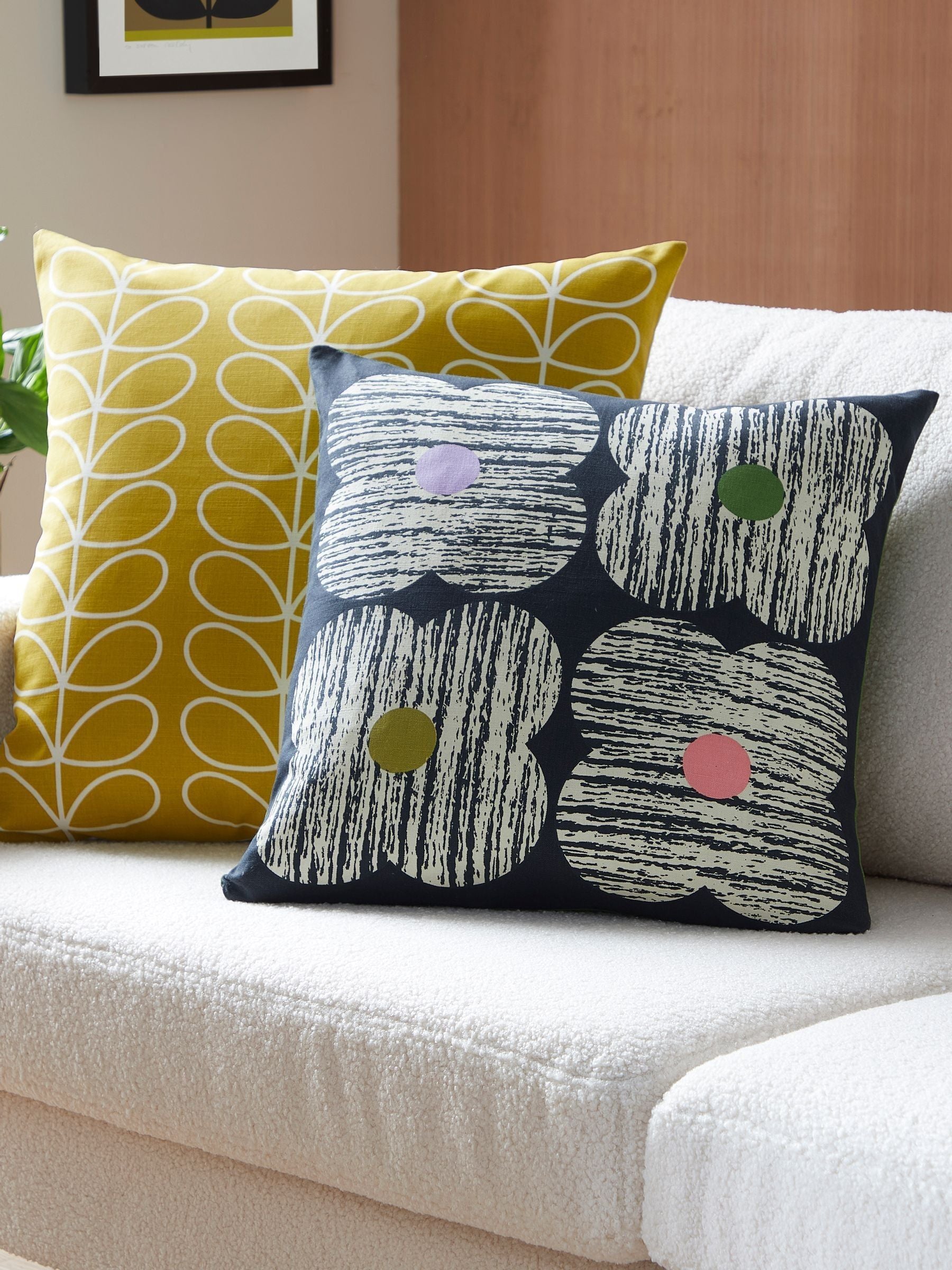 Orla Kiely slate textured flower cushion 45x45cm, imported from the UK