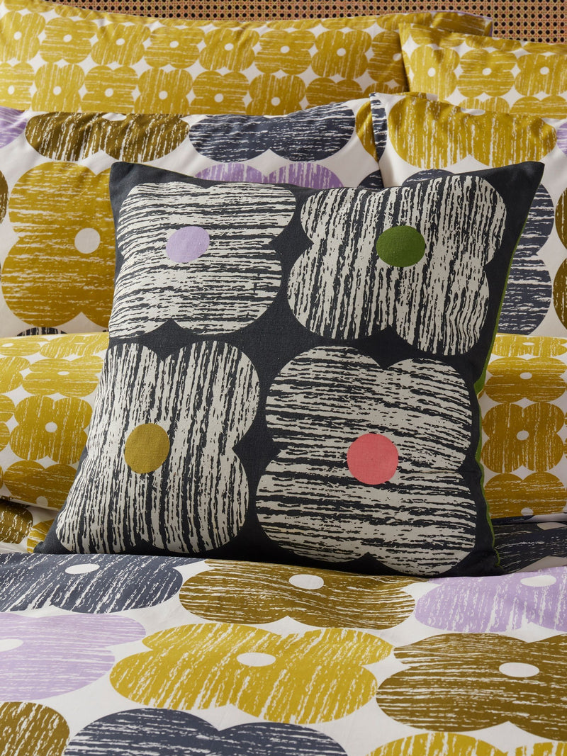 Orla Kiely slate textured flower cushion 45x45cm, imported from the UK