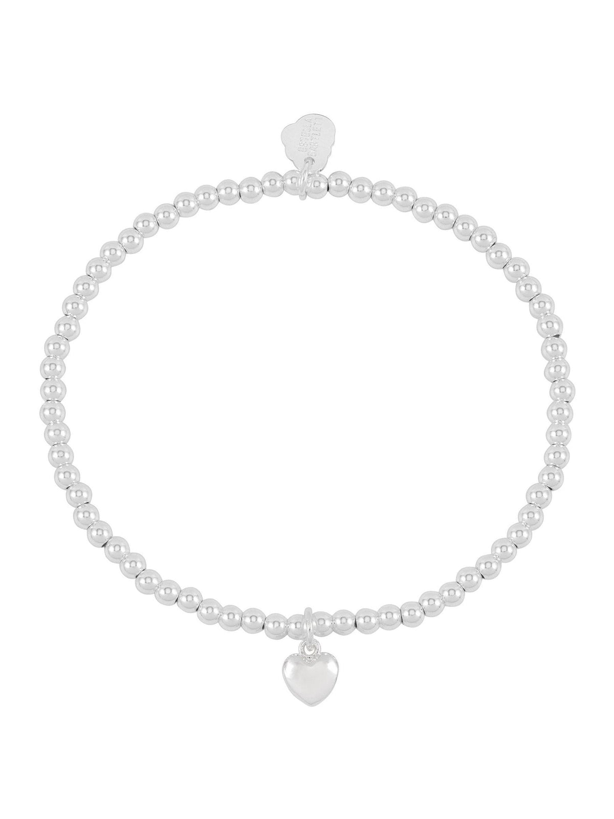 Silver Tone Heart Charm Bracelet with Puffed Beads, 16.5 cm
