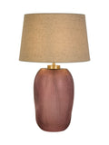 Searchlight pink glass table lamp with linen shade, imported from the UK