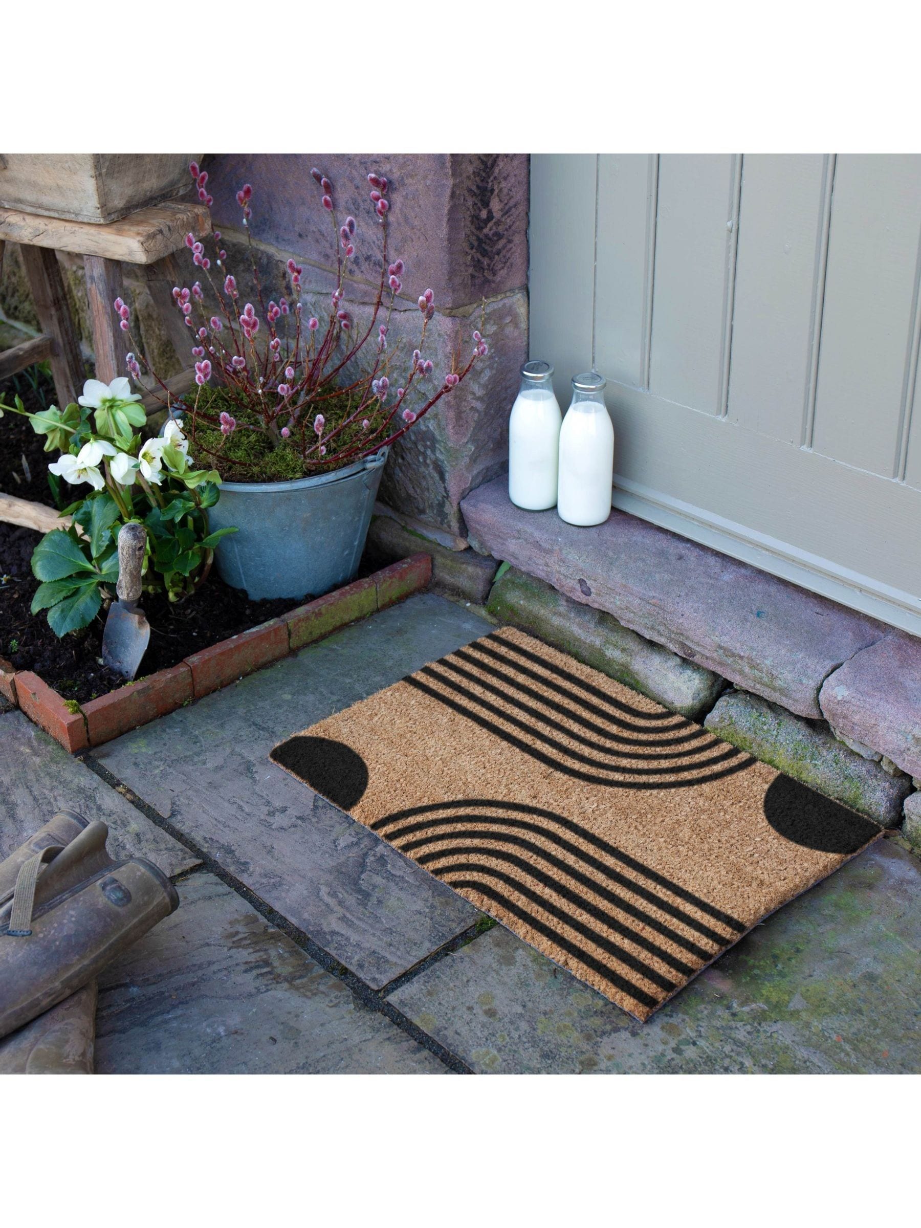 Artsy Mats natural and black abstract lines doormat 60x40cm, UK version