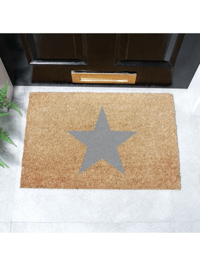 Next Artsy Natural and Grey Star Coir Doormat 60cm x 40cm- Buy online at McGrocer