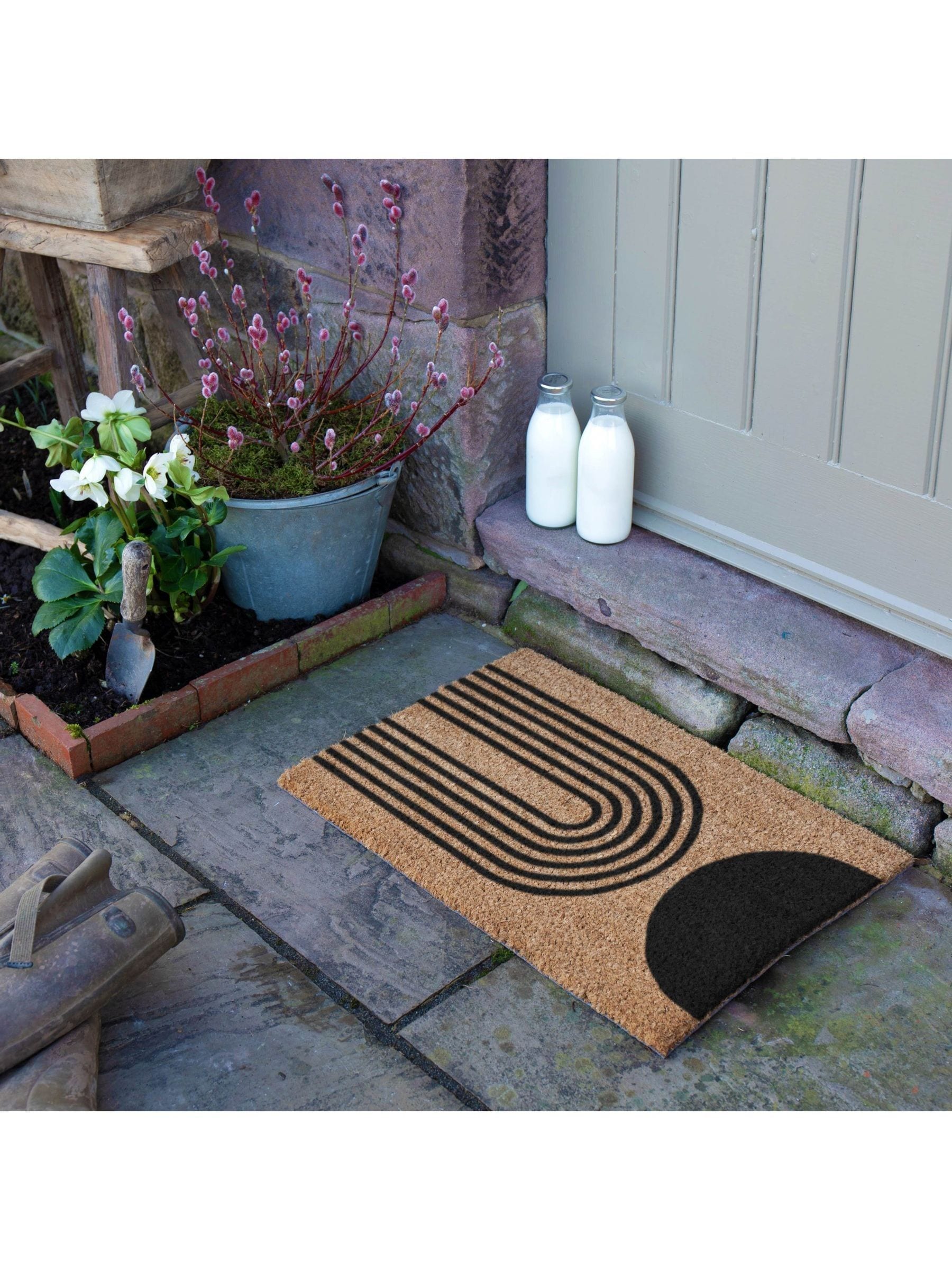 Artsy Mats natural black abstract half moon doormat 60x40cm, UK version