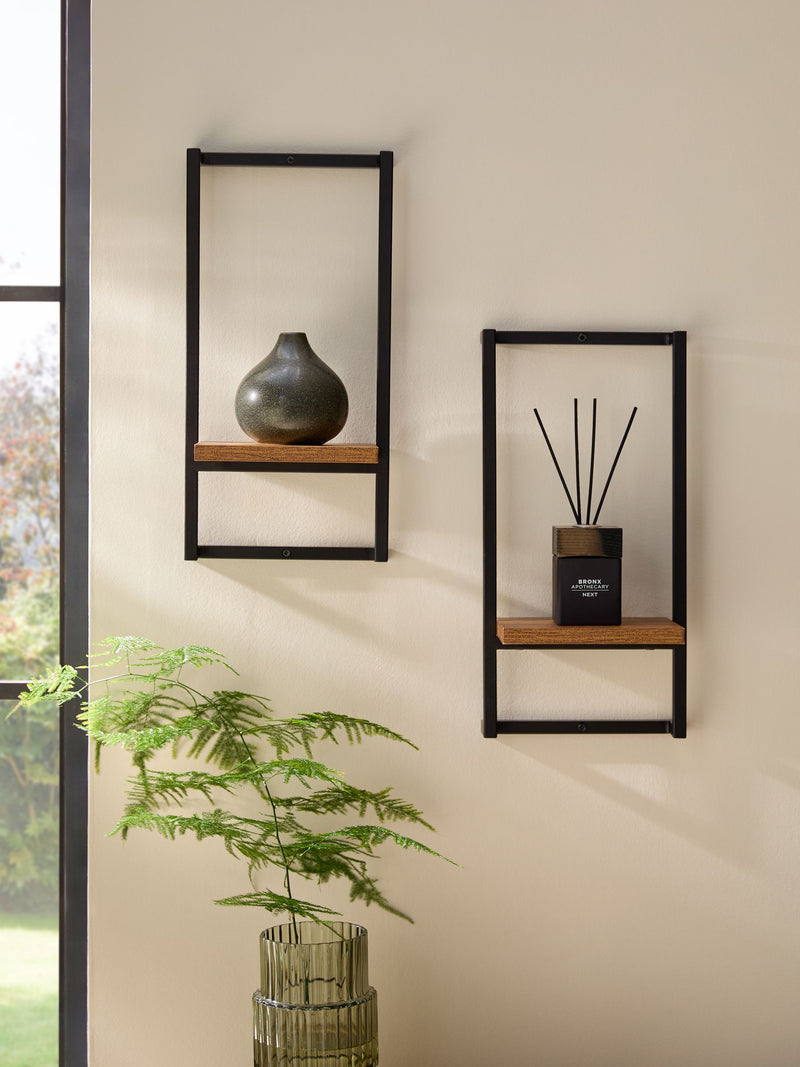 Bronx dark wall shelves set of 2, UK version
