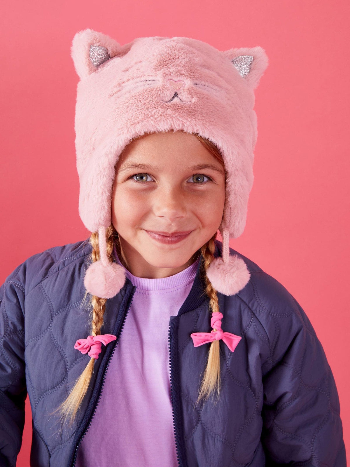 Angels By Accessorize pink faux fur cat chullo hat (British brand)