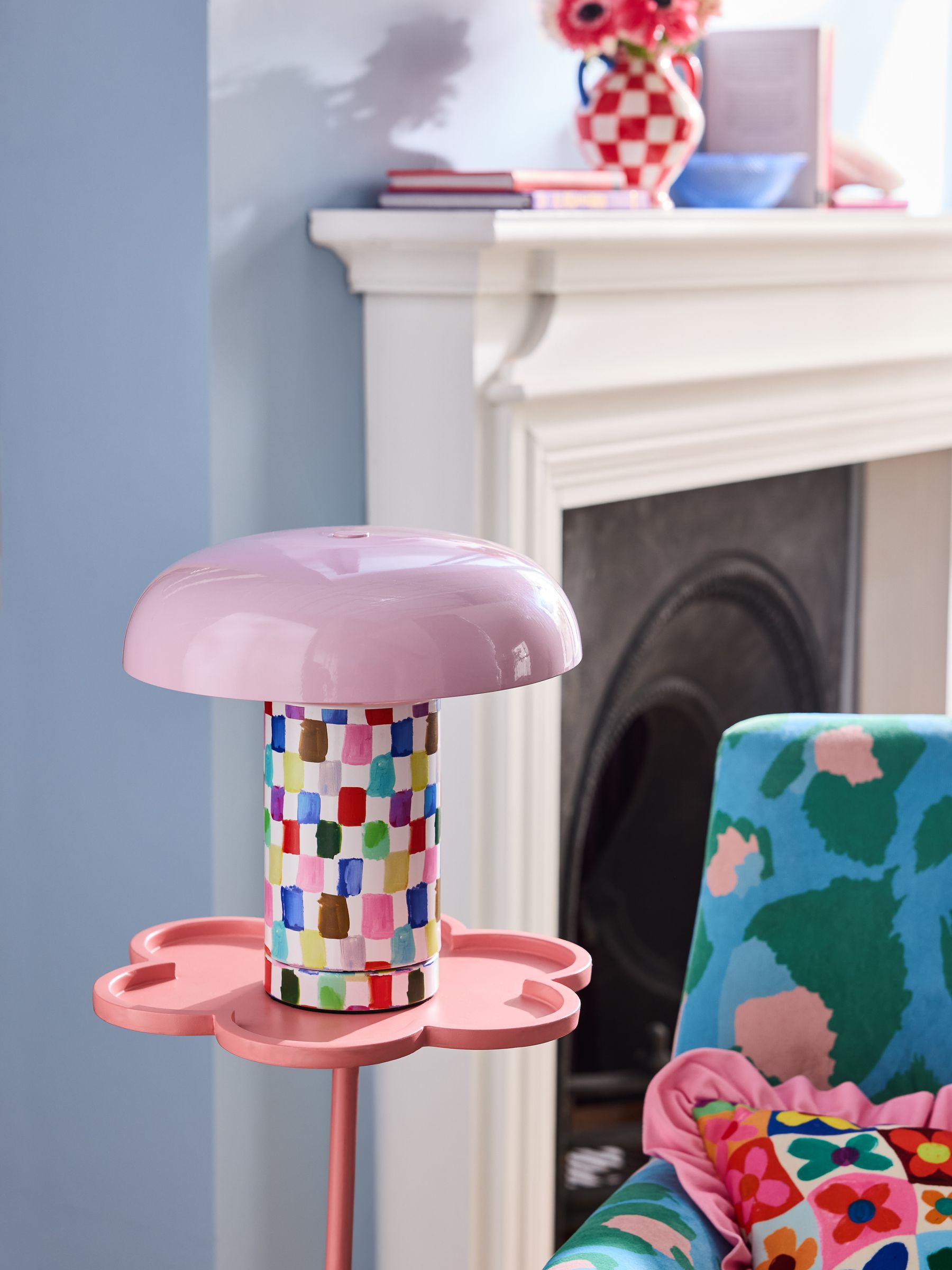 Eleanor Bowmer pink check table lamp 26cm (British brand)