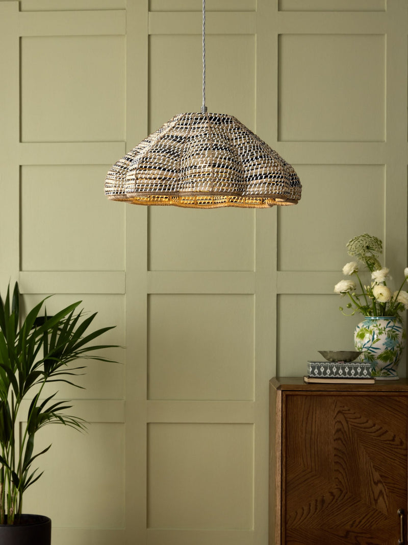 Nina Campbell Asterias ceiling light natural black jute, imported from the UK